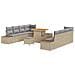 Set di divani da giardino a 11 pezzi con cuscini beige in polyrattan e acacia,  Divano da giardino a 2 posti con cuscini beige in polyrattan,  Set da pranzo da giardino a 3 pezzi con cuscini beige in polyrattan e acacia - Foto miniatura 1