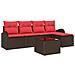 Set di divani con cuscino 6 pcs Marrone e Rosso polyrattan - Foto miniatura 1