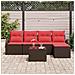 Set di divani con cuscino 6 pcs Marrone e Rosso polyrattan - Foto miniatura 3