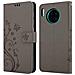 Custodia Compatibile Con Huawei Mate 30 In Grigio Fiore - Coperchio Protettivo In Design Floreale Con Chiusura Magnetica, Funzione Stand E Slot Per Carte - Foto miniatura 8