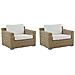 Set Di 2 Poltrone Da Giardino Rattan Marrone Chiaro Cuscini Bianco Crema Ardea - Foto miniatura 1