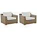 Set Di 2 Poltrone Da Giardino Rattan Marrone Chiaro Cuscini Bianco Crema Ardea - Foto miniatura 15