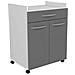 Carrello Da 60 Cm - 1 Cassetto E 1 Anta - 60 X 44 X 81 Cm - Colore Grigio Lucido - Foto miniatura 1