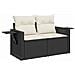 Set di Divani da Giardino a 11 Pezzi con Cuscini in Rattan Nero e Panna Acacia,  Set di Mobili da Giardino a 3 Pezzi con Cuscini in Rattan Nero e Panna Acacia - Foto miniatura 6