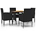 Set Da Pranzo Per Giardino 5 Pz In Polyrattan Nero - Foto miniatura 1