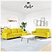 Set Divani 3 pz con Poggiapiedi e Cuscini Giallo Chiaro Tessuto - Foto miniatura 3