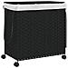 Cesto Portabiancheria Con Ruote Nero 60x35x60,5 Cm Rattan - Foto miniatura 2