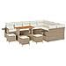 Set di divani da giardino a 13 pezzi con cuscini beige in polyrattan e acacia, Set da pranzo da giardino a 4 pezzi con cuscini beige in polyrattan e acacia - Foto miniatura 1