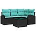 Set Divano da Giardino 5 pcs Nero e Turchese polyrattan - Foto miniatura 1