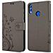 Custodia Compatibile Con Honor 8x In Grigio Fiore - Coperchio Protettivo In Design Floreale Con Chiusura Magnetica, Funzione Stand E Slot Per Carte - Foto miniatura 8