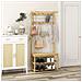 Mobile Appendiabiti 3 in 1 in Bambù con 10 Ganci, 2 Aste e Panca Scarpiera, 70x31x170 cm, Marrone - Foto miniatura 4