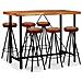 Set da Bar 7 pz in Legno Massello di Acacia Vera Pelle e Tela - Foto miniatura 1