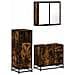 Set Mobili Da Bagno 3 Pz Rovere Fumo In Legno Multistrato - Foto miniatura 2