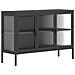 Credenza Nera 105x35x70 Cm Vetro E Acciaio - Foto miniatura 2