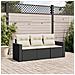Set Divani da Giardino 3 pz con Cuscini in Polyrattan Nero - Foto miniatura 2
