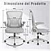 Sedia Da Ufficio Con Supporto Lombare, Sedia Ufficio Ergonomica Con Braccioli Regolabili In Rete Traspirante, Poltrona Da Ufficio Altezza Regolabile E Schienale Inclinabile, Gris - Foto miniatura 2