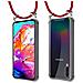 Catena Di Telefoni Cellulari Compatibile Con Samsung Galaxy A70 In Rosso Rubino - Coperchio Protettivo In Silicone Con Anelli D'argento, Cinturino In Corda E Custodia Staccabile - Foto miniatura 7