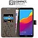 Custodia Compatibile Con Honor 7c In Grigio Fiore - Coperchio Protettivo In Design Floreale Con Chiusura Magnetica, Funzione Stand E Slot Per Carte - Foto miniatura 3