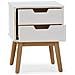Comodino Baku 2 Cassetti Bianco, Legno Massello - Foto miniatura 2