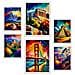 Set Di 6 Stampe Illustrazioni Estetiche In Stile Pittura Ad Olio Di Monumenti E Città In Stile Fotografico A Colori A3 & A4 Cornice Bianca - Foto miniatura 1