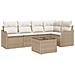Set divano da giardino  a 6 pezzi con cuscini marroni in polyrattan, Divano da giardino  a 2 posti con cuscini beige in polyrattan - Foto miniatura 1