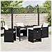 Set da Pranzo per Giardino con cuscino 5 pcs Nero Poly Rattan - Foto miniatura 4