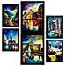 Set Di 6 Stampe Angoli In Stile Dipinto A Olio. Illustrazioni Di Monumenti E Città In Stile Fotografico A Colori. A3 & A4 Cornice Nera - Foto miniatura 1