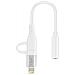 Adattatore Audio Jack 3,5mm Femmina A Lightning E Usb C Maschio, Bianco - Foto miniatura 4