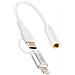 Adattatore Audio Jack 3,5mm Femmina A Lightning E Usb C Maschio, Bianco - Foto miniatura 1