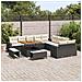 Set di divani da giardino  da 13 pezzi con cuscini in polyrattan nero e acacia, Set da pranzo da giardino  da 3 pezzi con cuscini in polyrattan nero e acacia - Foto miniatura 3