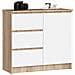 Cassettiera JERRY, 1 anta e 3 cassetti, 80x35x77 cm, Colore Sonoma Quercia e Bianco - Foto miniatura 1
