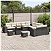 Set di divani da giardino  da 13 pezzi con cuscini neri in polyrattan e acacia, Set da pranzo da giardino  da 3 pezzi con cuscini neri in polyrattan e acacia - Foto miniatura 3
