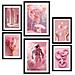 Set Di 6 Stampe Dipinto Decorativo Composizione Rosa Incorniciato Con Illustrazioni Di Design Per La Decorazione Della Parete A3 & A4 Cornice Nera - Foto miniatura 1