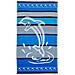 Telo Mare Jacquard Spugna Asciugamano Spiaggia Disegno Big Stripe Dolphin Telo Mare Azzurro - Foto miniatura 1