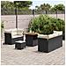 Set Divano da Giardino  a 8 pezzi con Cuscini Rattan Polietilene Nero Acacia, Set da Pranzo da Giardino  a 3 pezzi con Cuscini Rattan Polietilene Nero Acacia - Foto miniatura 3