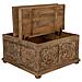 Tavolino Baule In Legno Marrone Fatto A Mano 100x100x47h - Foto miniatura 3