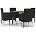 Set Da Pranzo Per Giardino 5 Pz In Polyrattan Nero - Foto miniatura 1