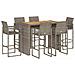 Set Bar da Giardino 7pz senza Cuscini Grigio Polyrattan Acacia - Foto miniatura 1