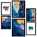 Set Di 6 Stampe Colori Astratti, Blu, Oro, Turchese, Forme Incorniciate Con Illustrazioni Di Design Per Le Pareti Di Casa A3 & A4 Cornice Nera - Foto miniatura 1