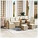 Set divano da giardino da 10 pezzi con cuscini beige in polyrattan e legno di acacia,  Divano da giardino per due persone con cuscini beige in polyrattan,  Set da pranzo da giardino da 3 pezzi con cuscini beige in polyrattan e legno di acacia - Foto miniatura 2