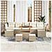 Set divano da giardino da 10 pezzi con cuscini beige in polyrattan e legno di acacia,  Divano da giardino per due persone con cuscini beige in polyrattan,  Set da pranzo da giardino da 3 pezzi con cuscini beige in polyrattan e legno di acacia - Foto miniatura 3
