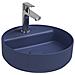 Lavabo Tondo Da Appoggio Senza Troppo Pieno In Ceramica Con Foro Rubinetto - Blu Opaco - Foto miniatura 1
