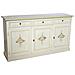 Credenza 3 Porte Legno Shabby Bianco Anticato Decori Verdi 156x42x86 - Foto miniatura 1