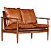 Lusso Casadino -  Divano A 2 Posti In Vera Pelle Con Legno Di Acacia Marrone - Foto miniatura 1
