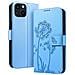 Custodia A Portafoglio Per Iphone 15 Premium Design Fiori Farfalla, Blu Chiaro - Foto miniatura 1