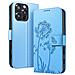 Custodia A Portafoglio Per Iphone 16 Pro Premium Design Fiori Farfalla, Blu Chiaro - Foto miniatura 1