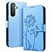 Custodia A Portafoglio Per Galaxy A26 Premium Design Fiori Farfalla, Blu Chiaro - Foto miniatura 1