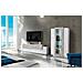 Parete Attrezzata Mirko, Set Salotto Porta Tv, Mobile Soggiorno Multiuso, 100% Made In Italy, Cm 280x45h121, Bianco Lucido E Cemento - Foto miniatura 1