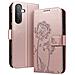 Custodia A Portafoglio Per Galaxy A26 Design Premium Fiori Farfalla, Rosa Champagne - Foto miniatura 1
