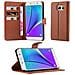 Custodia Compatibile Con Samsung Galaxy Note 5 In Marrone Pastello - Coperchio Protettiva Con Chiusura Magnetica, Funzione Stand E Tasca Per Le Carte - Foto miniatura 1